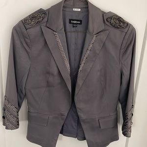 Bebe grey 3 quarter sleeve shiny grey blazer size 6